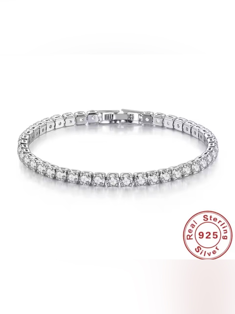 Classic White Crystal Tennis Bracelet - Silver 925